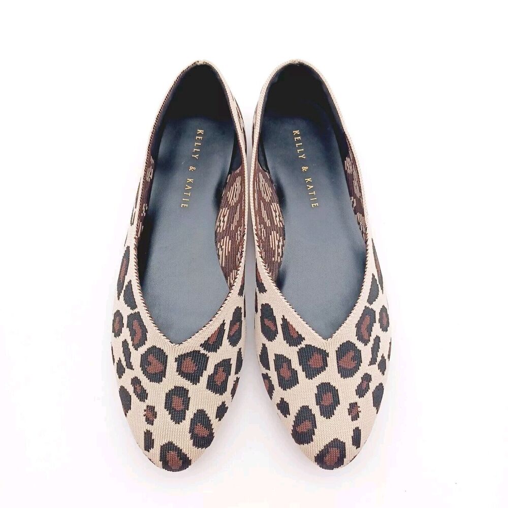 Kelly & Katie Fonzie Ballets Flats Womens 8M Beige Leopard Print Knit Red Sole